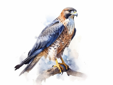 A Minimal Watercolor Painting of a Falcon in Nature with a White Background | Generative AI