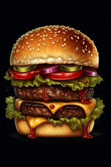 illustration, a delicious juicy burger, ai generative