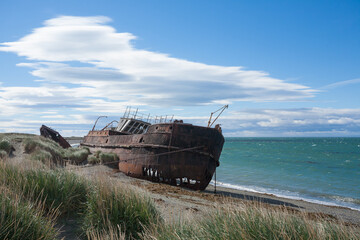 Fototapeta na wymiar Wreckages on San Gregorio beach, Chile historic site