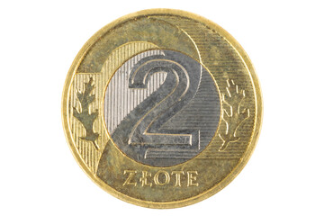 Polish two zloty coin on a transparent background. png