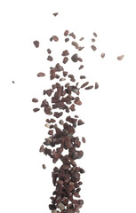 Fish Tank decorative Rock stone gravel fly explosion fall, red stone rock explode abstract cloud fly, splash in air for ground floor. White background isolated high speed shutter freeze shot