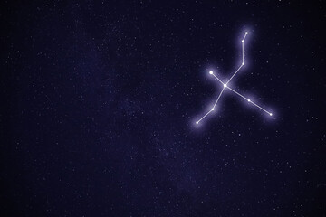 Swan (Cygnus) constellation. Stick figure pattern in starry night sky