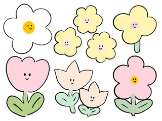 Doodle cute flower pastel color character kawaii for sticker, invitation, planner,
