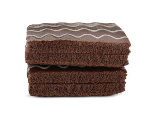 Delicious chocolate sponge cakes isolated on white