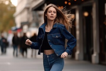 Young beautiful woman in a hurry  - made with Generative AI tools