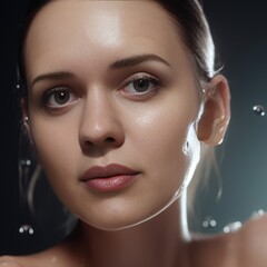 Young woman with a beautiful face as a model for cosmetics - made with Generative AI tools
