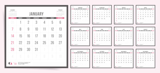 2024 Calendar. Minimal Square Design for Yearly Planning. Classic Template Suitable for Business or Personal Use, Desk or Wall Display.