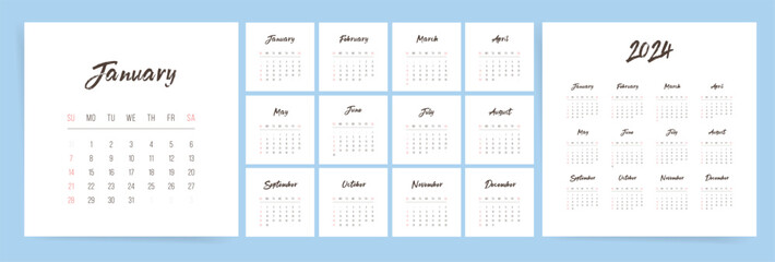 2024 Square Calendar Design. Minimal Template for Monthly and Quarterly Planning. Perfectly Suited for Business or Personal.
