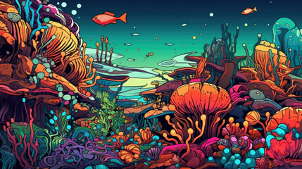 Fototapeta na wymiar Graphic Coral Reef: Bold Lines and Vibrant Colors Background Created with Generative AI
