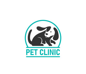 Pet clinic, veterinary doctor icon or emblem. Dog medical service, vet doctor practice or veterinary clinic vector sign. Domestic animal veterinarian hospital symbol or icon with puppy