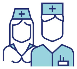Medical clinic staff icon. Doctor and nurse symbol
