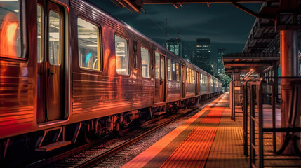 Obraz premium A train that is sitting on the tracks. Generative AI.