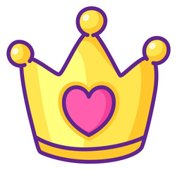 Cute princess crown with heart sign color icon