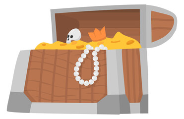 Treasure chest full of gold and gems. Pirate wealth icon