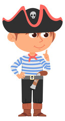 Pirate captain kid. Cartoon boy in party costume