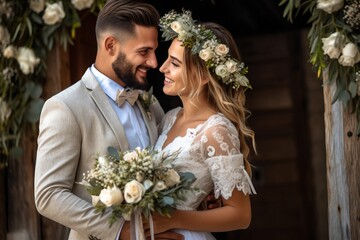 Portrait romantic wedding couple AI Generative
