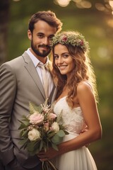Portrait romantic wedding couple AI Generative