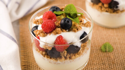 Granona with red fruits homemade yogurt