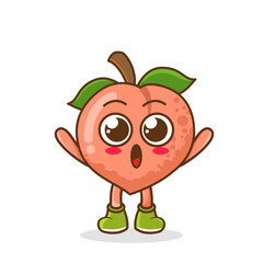 peach fruit raise hands up. Illustration of a cute peach character who is pleased with both hands raised