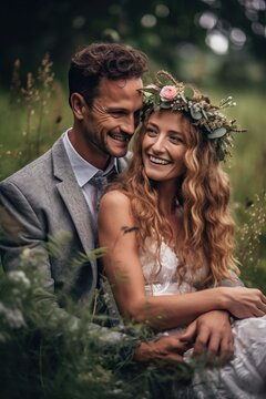 Portrait romantic wedding couple AI Generative