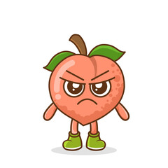 Angry. fruit character vector. peach character illustration, Cute peach character with angry expression vector illustration.