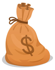 Money bag icon. Cartoon dollar canvas sack