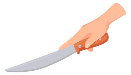 Hand with knife cutting. Chopping food cartoon icon