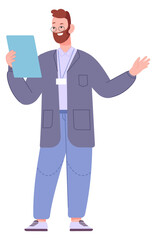 Scientist reading paper. Man in lab coat with document