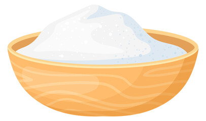 Wooden bowl with flour. Cooking cartoon icon