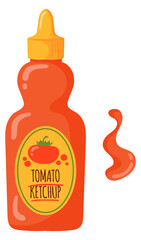 Tomato ketchup bottle. Cartoon red sauce icon