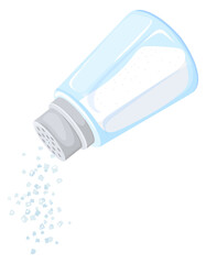 Glass shaker with pouring salt. Condiment cartoon icon