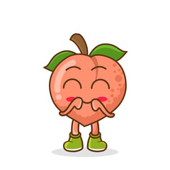 Cute, funny cartoon peach character. Illustration of a cute peach character who is pleased