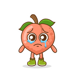 Funny crying emoticon. peach character with tears in eyes