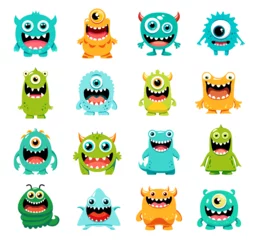 Rolgordijnen Monster Cartoon monster characters, cute funny alien animals with cyclops eye, kids vector emoji. Little creatures or comic mutant mascots with smile and happy face, devil trolls or silly goblins and gremlins