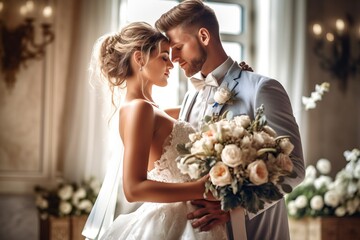 Portrait romantic wedding couple AI Generative