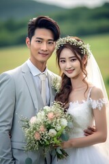 Portrait romantic asian wedding couple AI Generative
