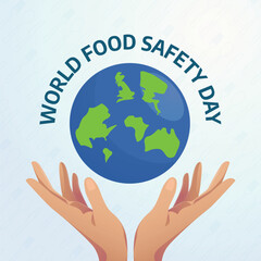 World Food Safety Day design template for celebration. spoon and fork vector design. food day illustration. globe vector. hand illustration with globe.