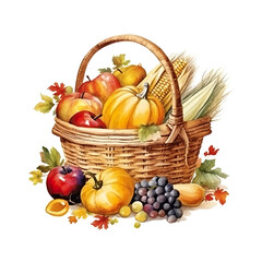A basket filled with lots of different fruits and vegetables. Generative AI.