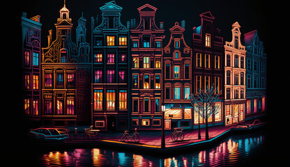 Futuristic Amsterdam city, Netherlands, Digital art, AI generative
