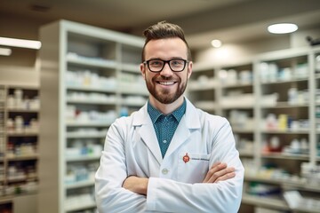 Fototapeta premium Portrait medical officer smiling confident AI Generative