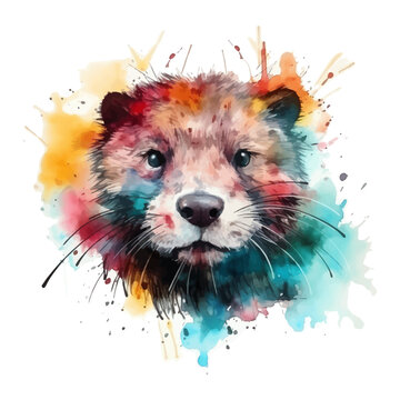 Mink head with watercolor splashes
