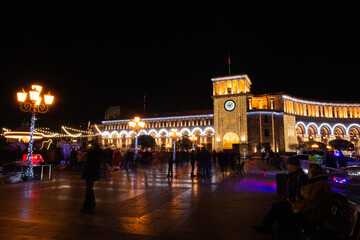 Fototapeta na wymiar Republic Square decorated for Christmas, Yerevan - Armenia