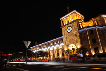 Fototapeta na wymiar Republic Square in the evening lights,Yerevan, Armenia.