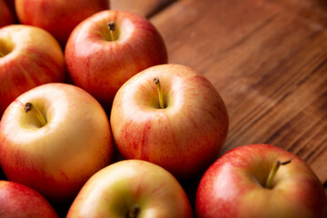 Royal Gala Apples (malus domestica)..Apple trees are cultivated worldwide and are the most widely used species of the genus Malus. Filling the frame composition. Topview