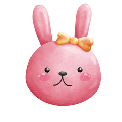 Hand drawn watercolor cute pink rabbit element illustration.