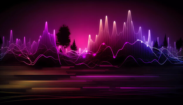 Neon graph on the background of trees. Wallpaper. Generative AI