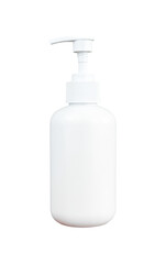 white plastic bottle with press pump