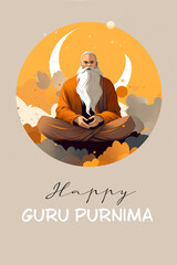 Happy Guru Purinma, or Happy Teacher's birthday in Sanskrit. Wise man in lotus position. Generative AI.