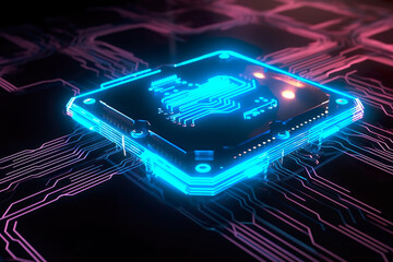 Fototapeta premium Neon electronic circuit board, technology concept, IA generativa