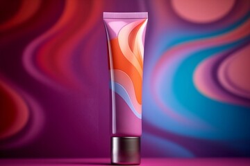 Trendy mock up cosmetic tube. Bright AI generative image.